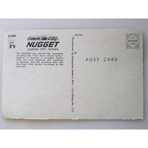 Nugget Casino Postcard Carson City Nevada Cafe Neon Signs Old Cars Automobiles - Picture 3 of 4